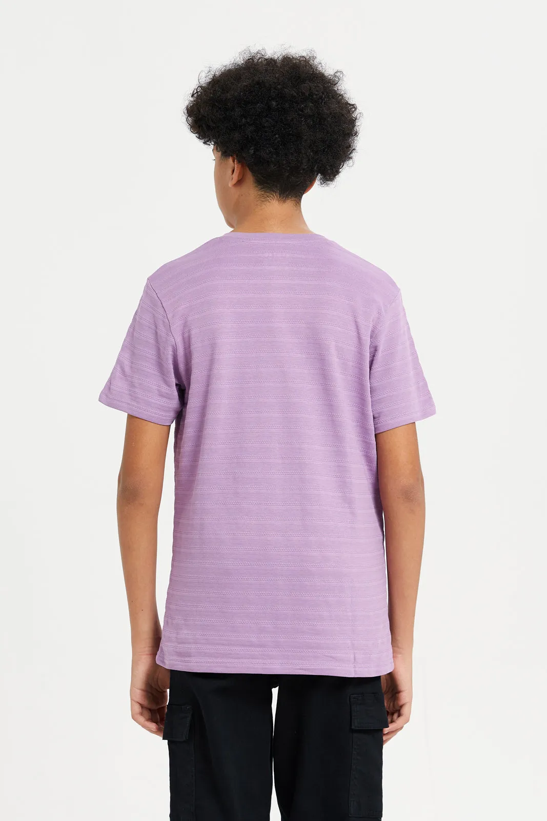 Senior Boys Lilac Jacquard Henley T-Shirt