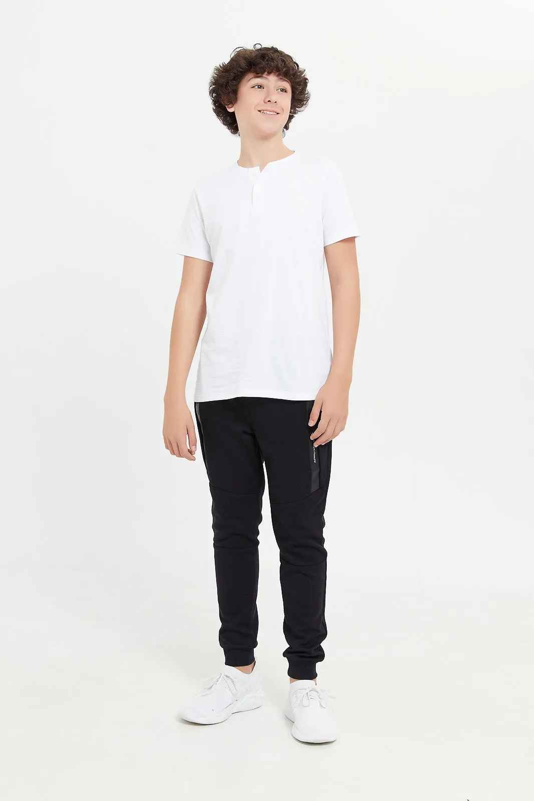 Senior Boys White Jacquard Henley T-Shirt