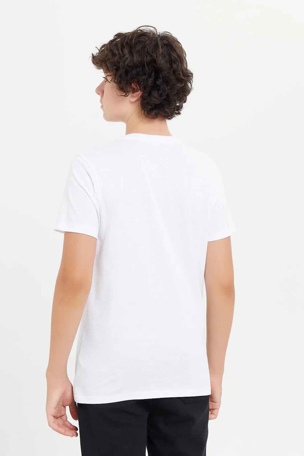 Senior Boys White Jacquard Henley T-Shirt