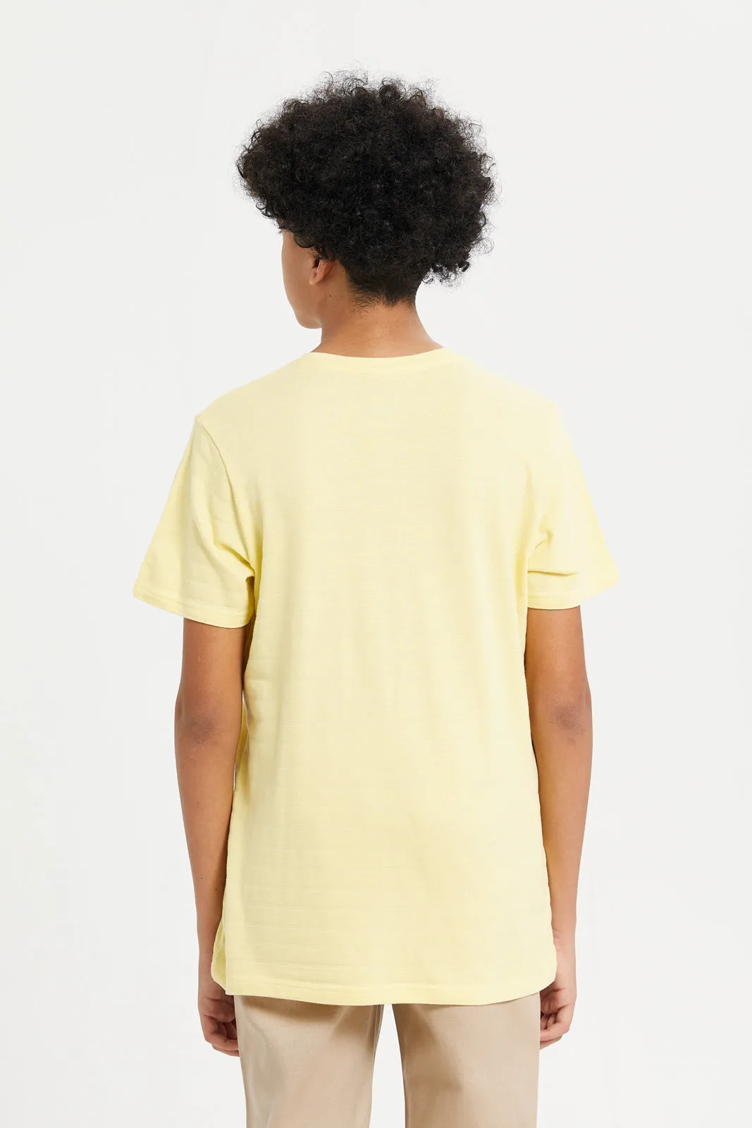 Senior Boys Yellow Jacquard Henley T-Shirt