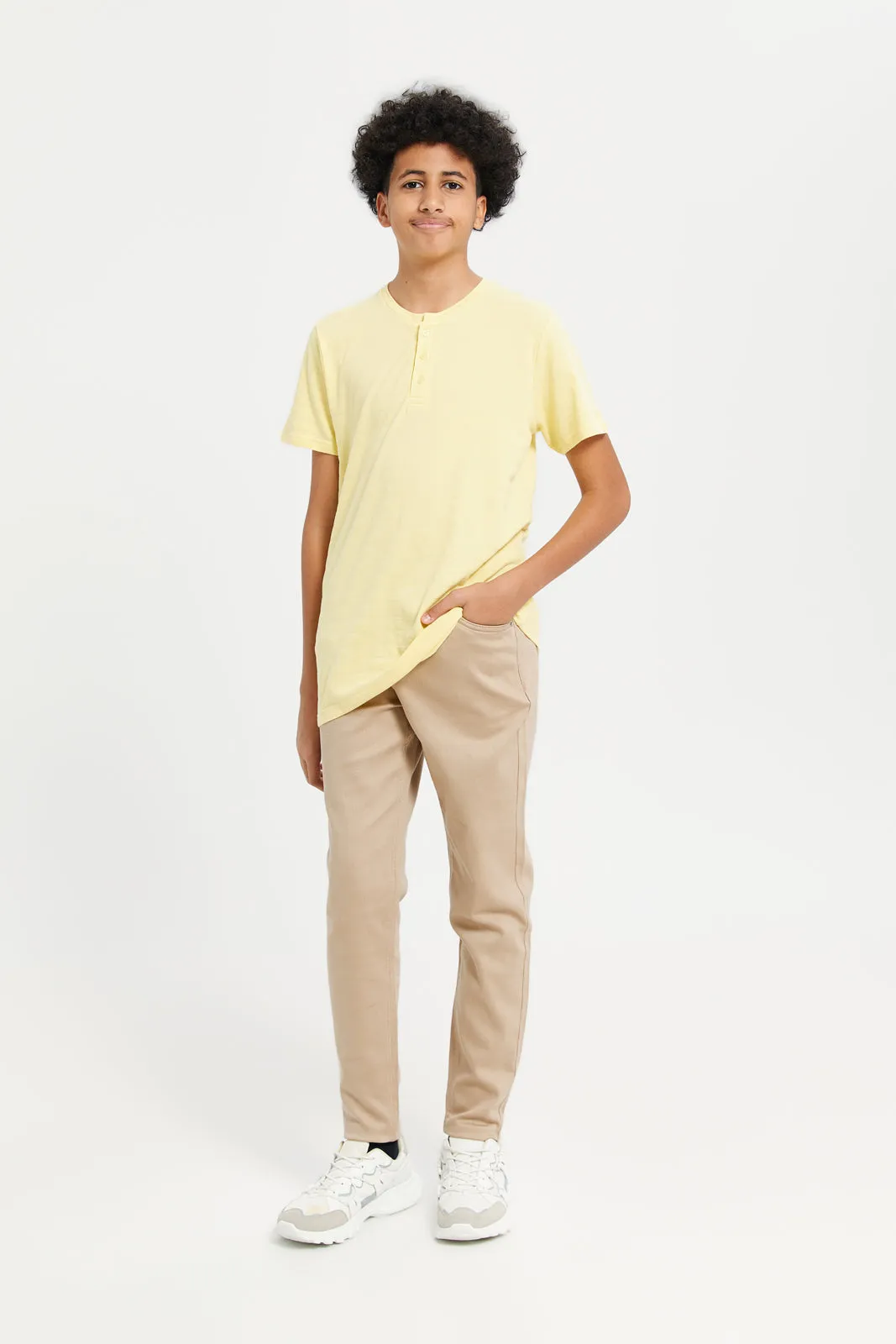 Senior Boys Yellow Jacquard Henley T-Shirt