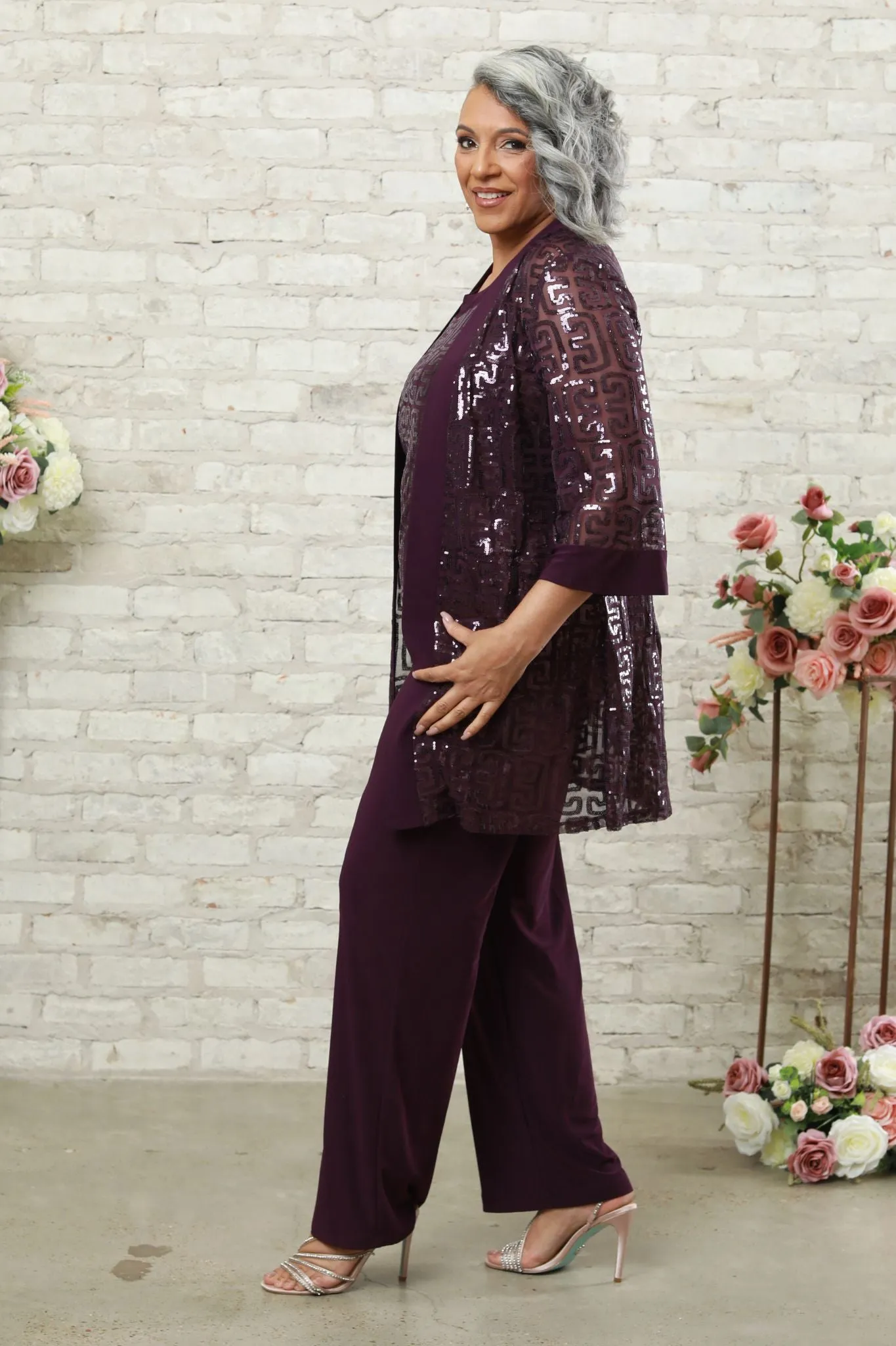 Sequined Three-Piece Women's Formal Pant Suit