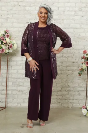 Sequined Three-Piece Women's Formal Pant Suit