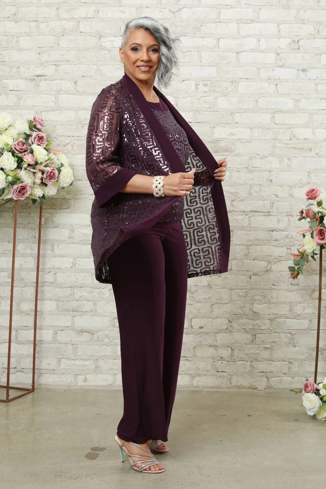 Sequined Three-Piece Women's Formal Pant Suit