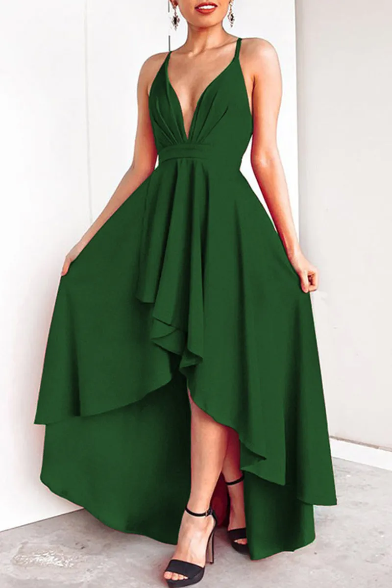 Sexy Formal Solid Asymmetrical V Neck Dresses