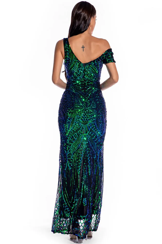 Sexy Green High  Split Formal Gown Evening Dress