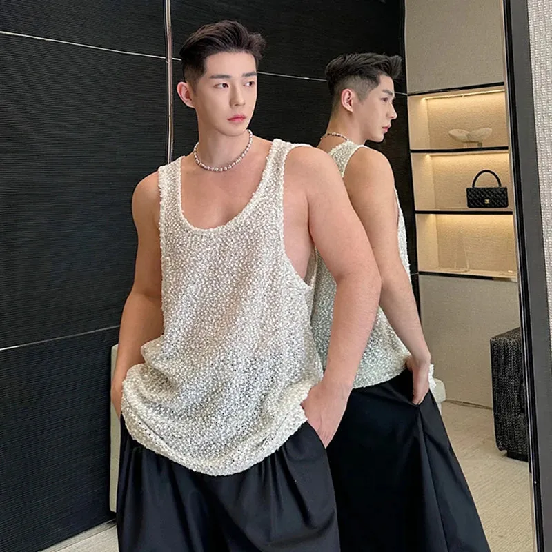 Shiny Beaded Knit Men's Tank Top