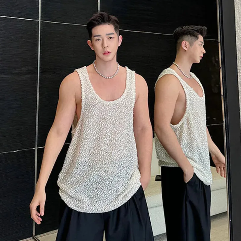 Shiny Beaded Knit Men's Tank Top