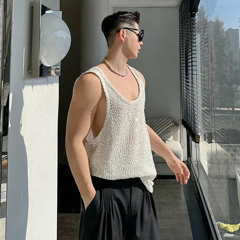 Shiny Beaded Knit Men's Tank Top