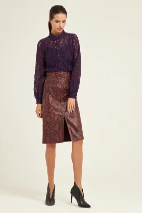 Snake Effect Leather Printed Skirt