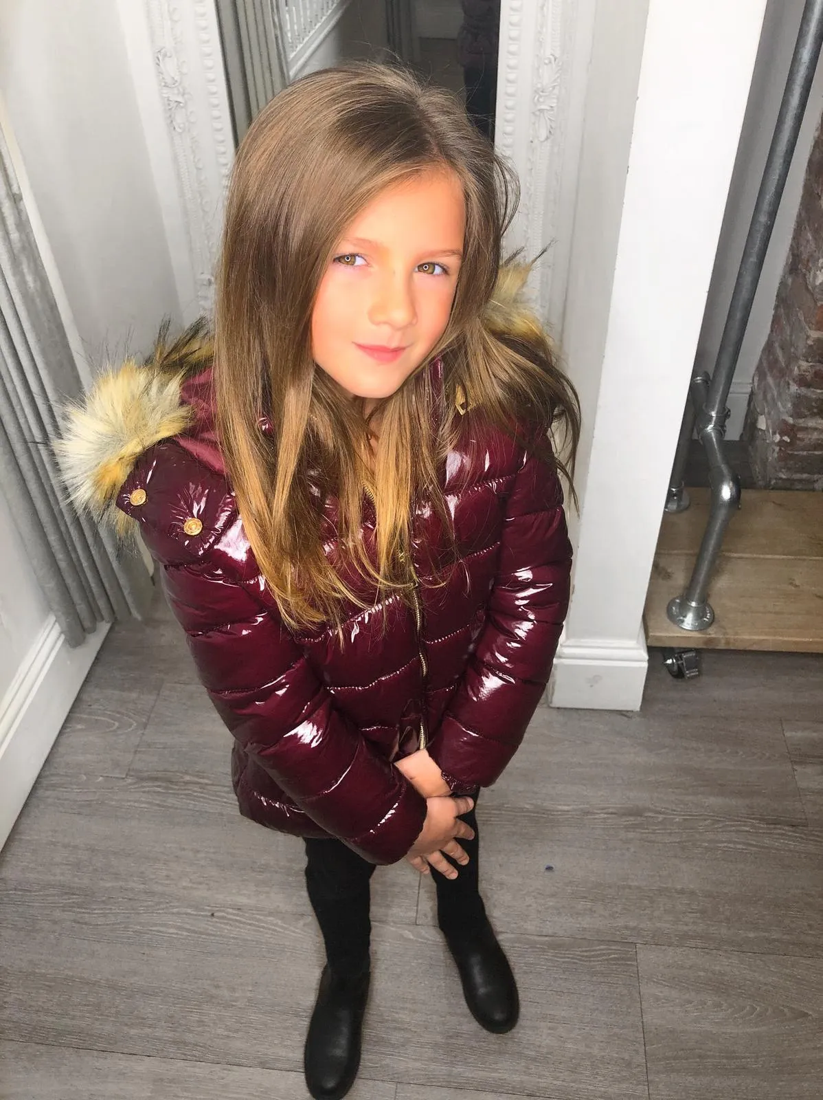 Sophie Metallic Kids Coat - Wine