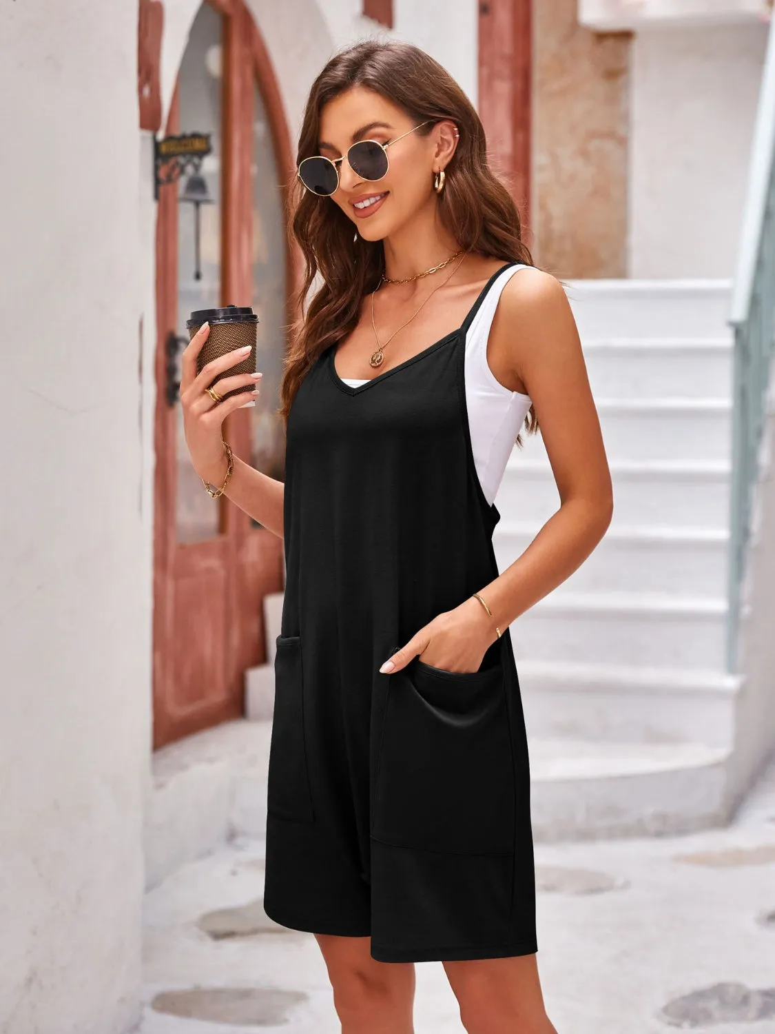 Spaghetti Strap Romper with Pockets