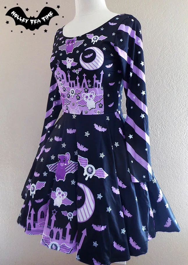 Spooky Bats Long Sleeve Skater Dress [Made To Order]