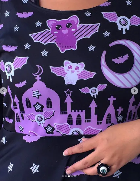 Spooky Bats Long Sleeve Skater Dress [Made To Order]