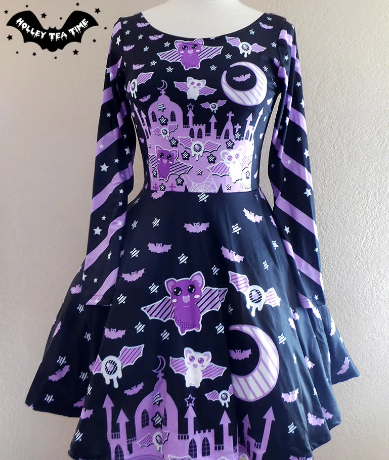 Spooky Bats Long Sleeve Skater Dress [Made To Order]