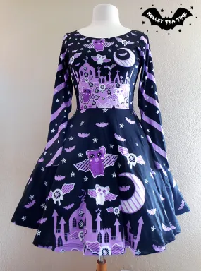 Spooky Bats Long Sleeve Skater Dress [Made To Order]