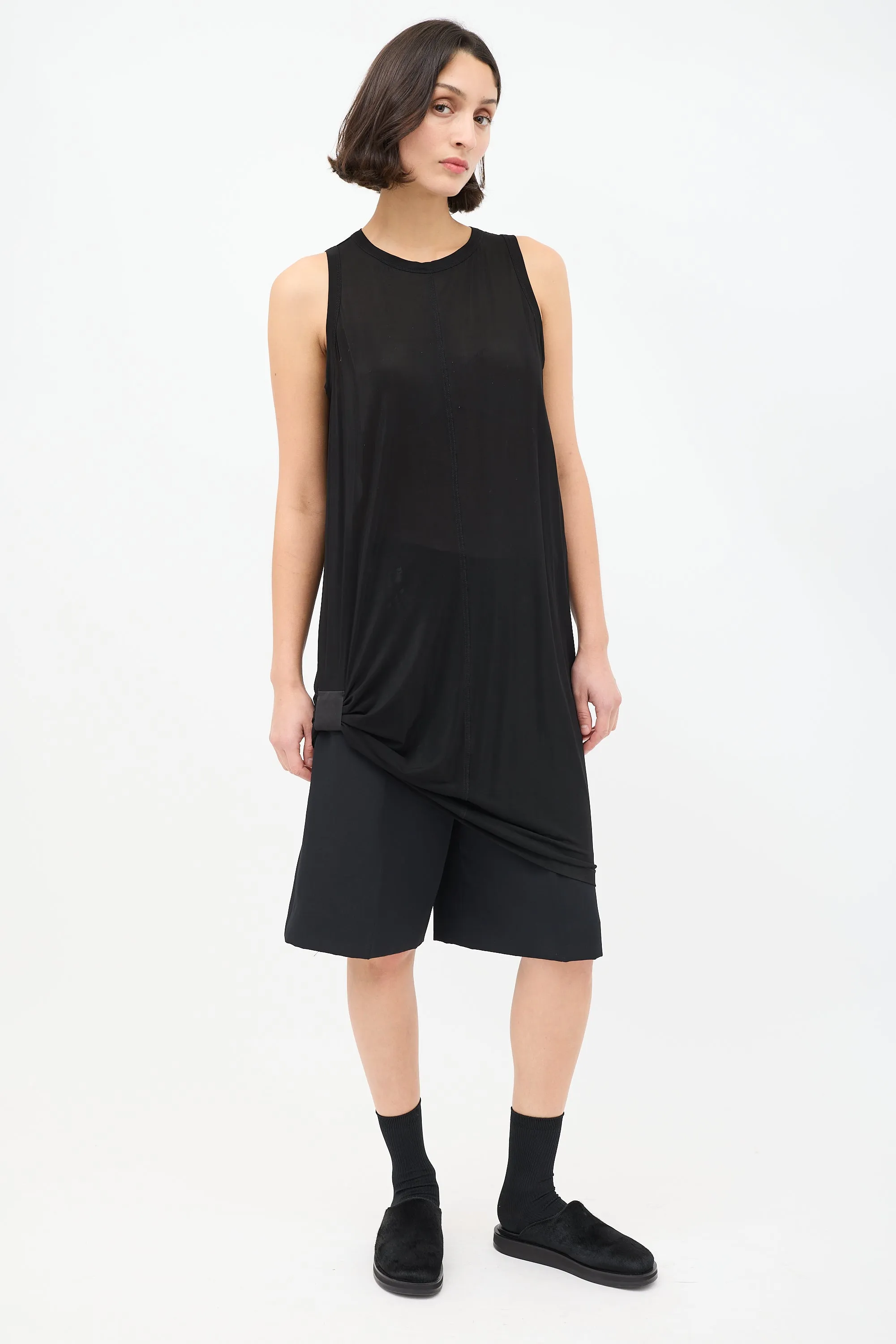 SS 2014 Black Shiny Gathered Tank Top