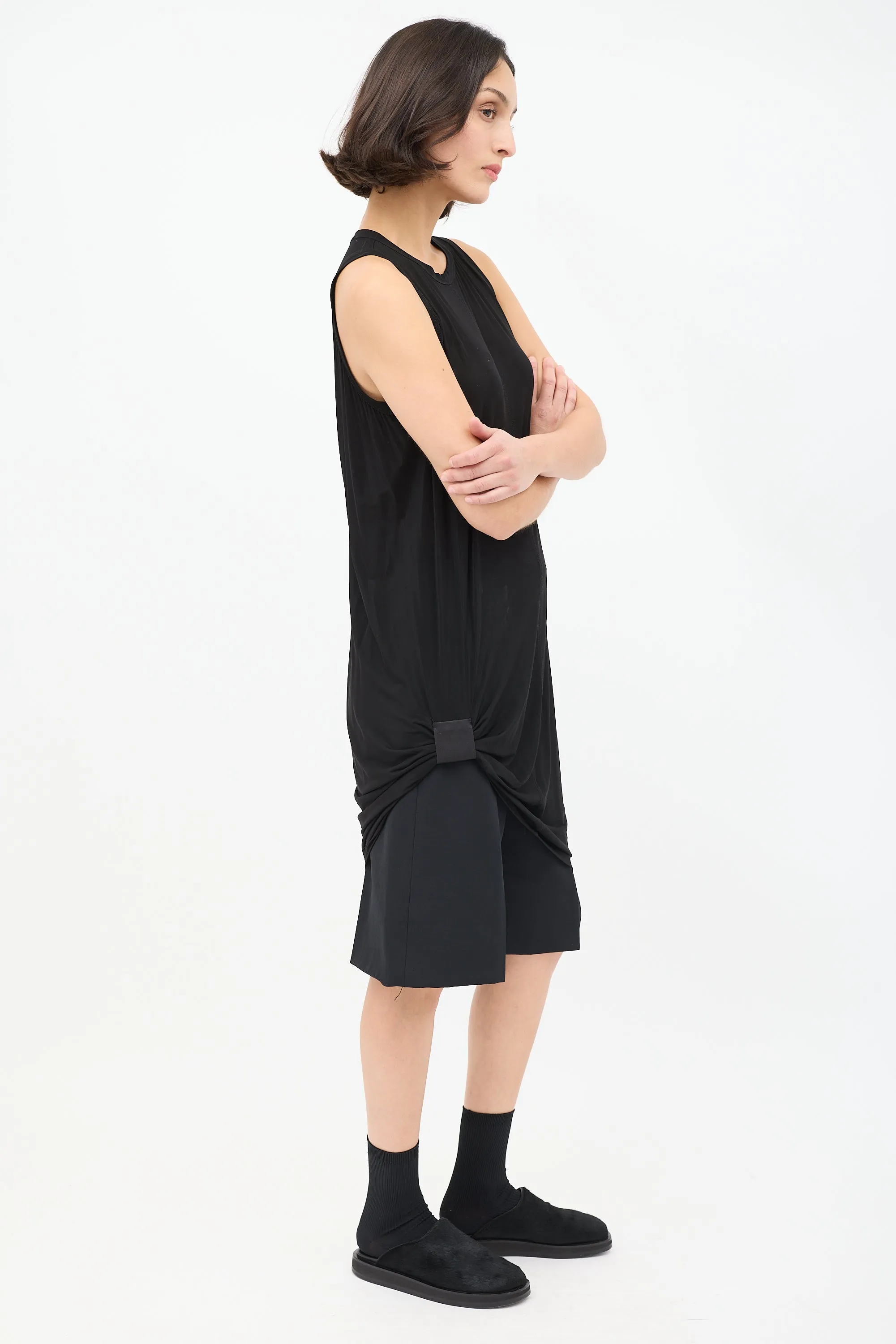 SS 2014 Black Shiny Gathered Tank Top