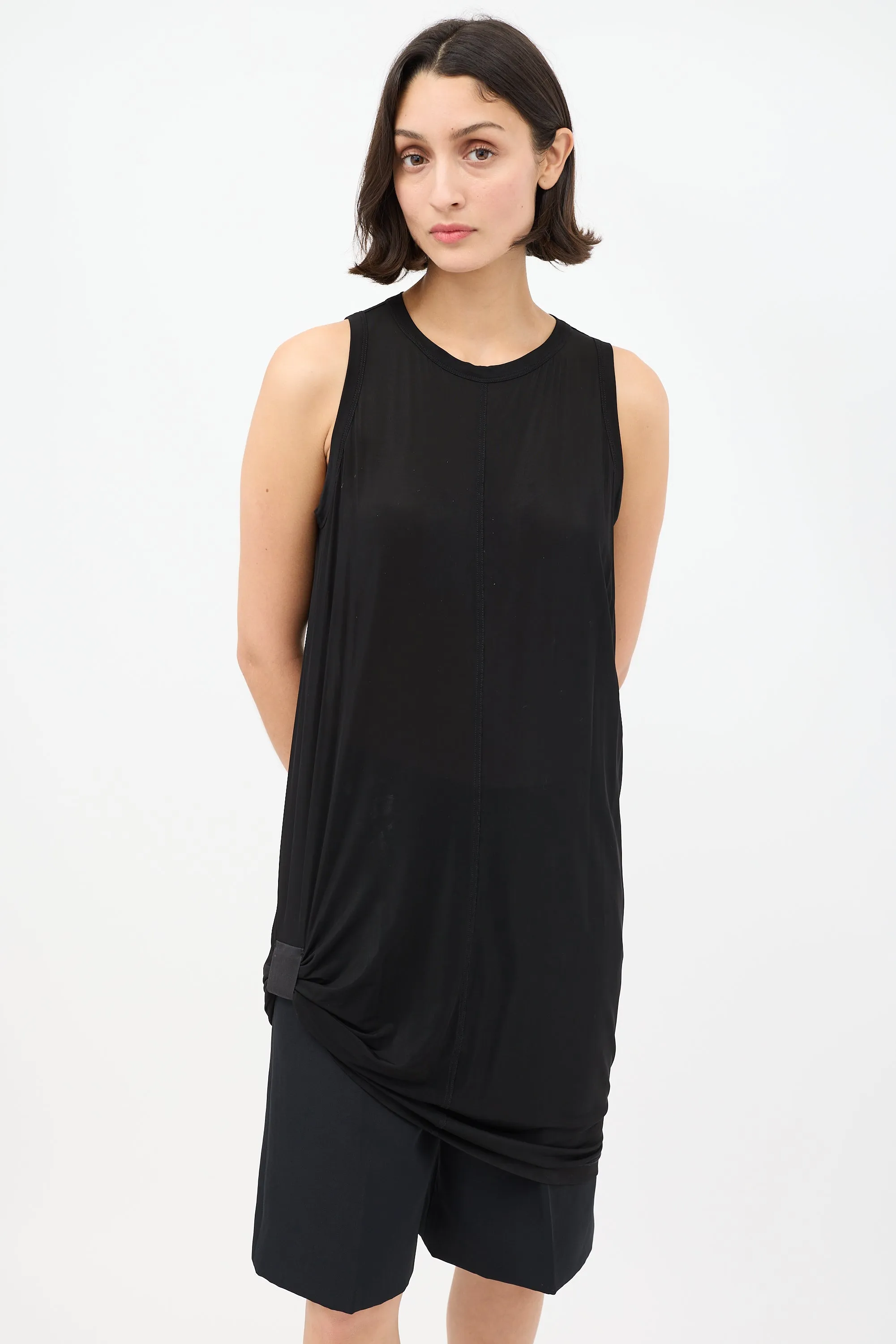 SS 2014 Black Shiny Gathered Tank Top