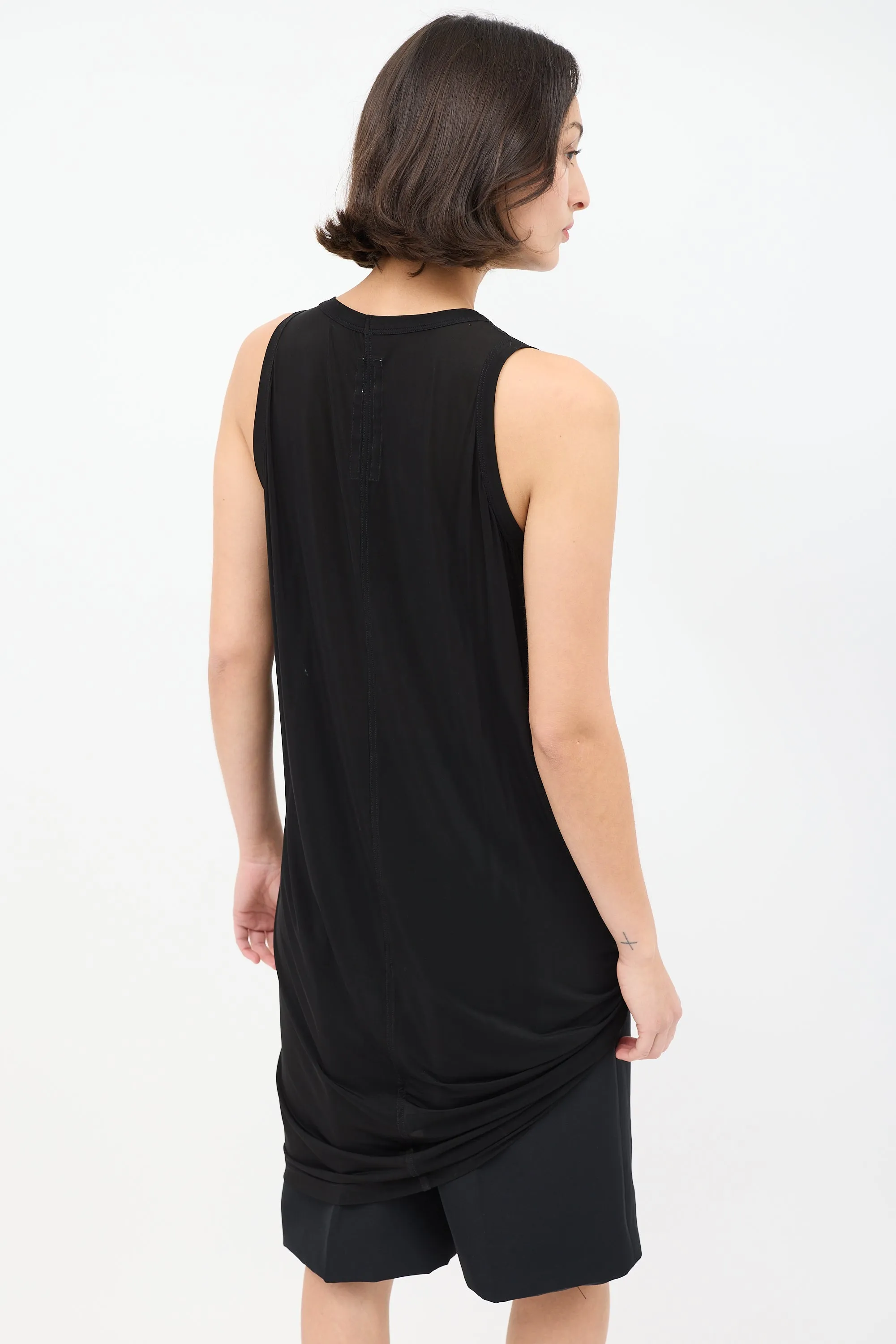 SS 2014 Black Shiny Gathered Tank Top