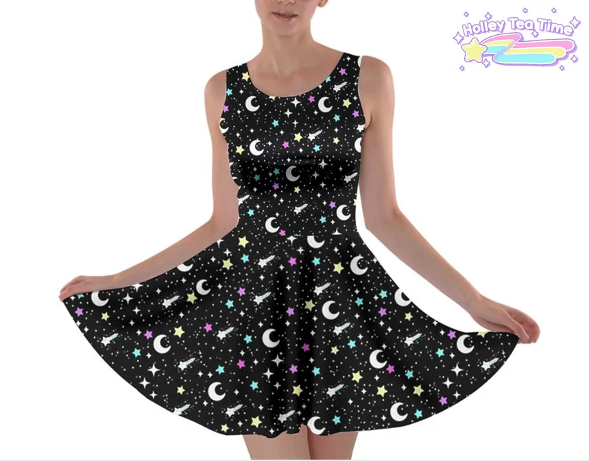 Starry Glitter Black Skater Dress [made to order]