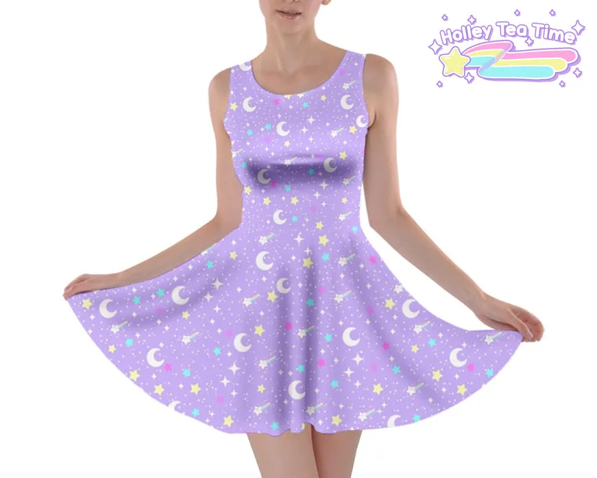 Starry Glitter Purple Skater Dress [made to order]