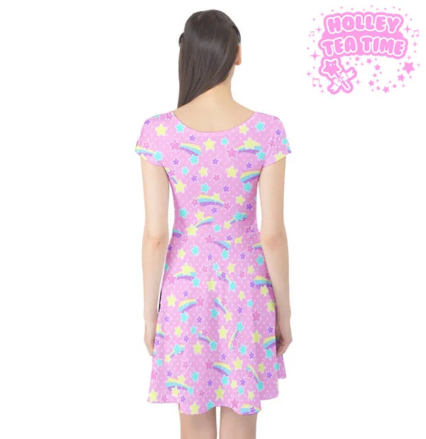 Starry Party Pink cap sleeve skater dress [made to order]