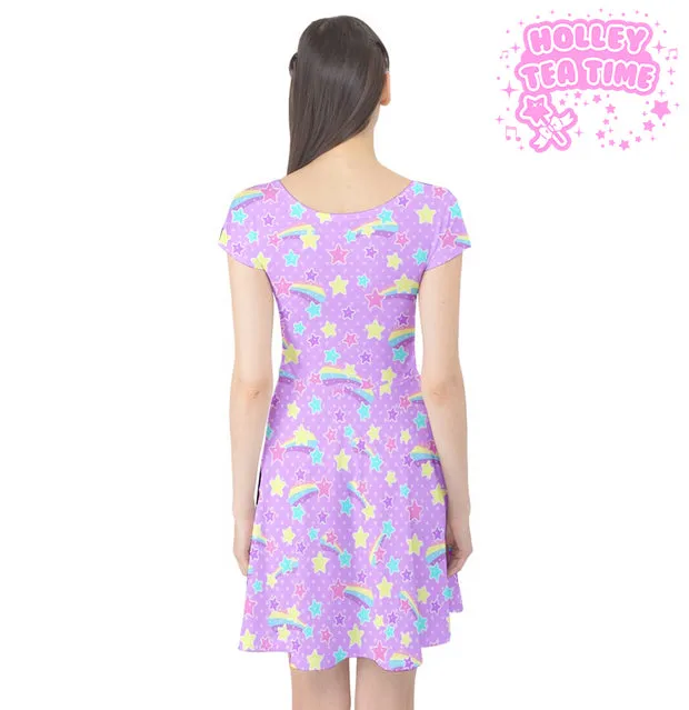 Starry Party Purple cap sleeve skater dress [made to order]