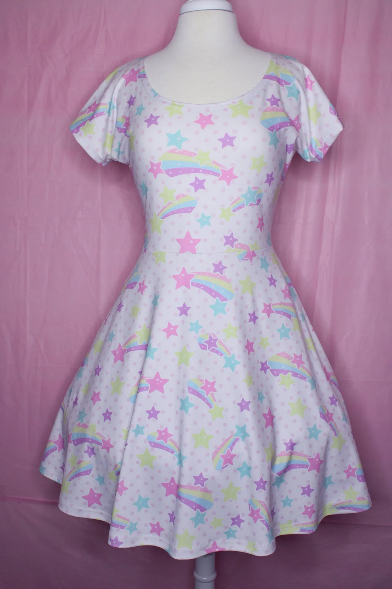 Starry Party White Cap Sleeve Skater Dress [Made To Order]