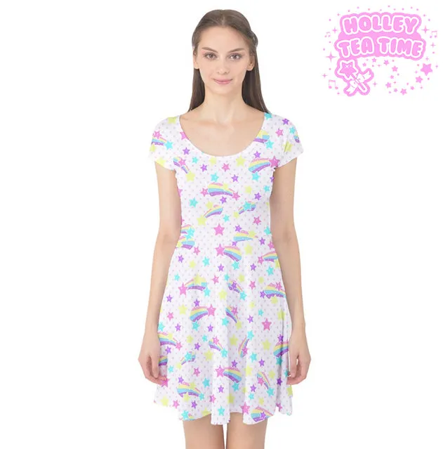 Starry Party White Cap Sleeve Skater Dress [Made To Order]