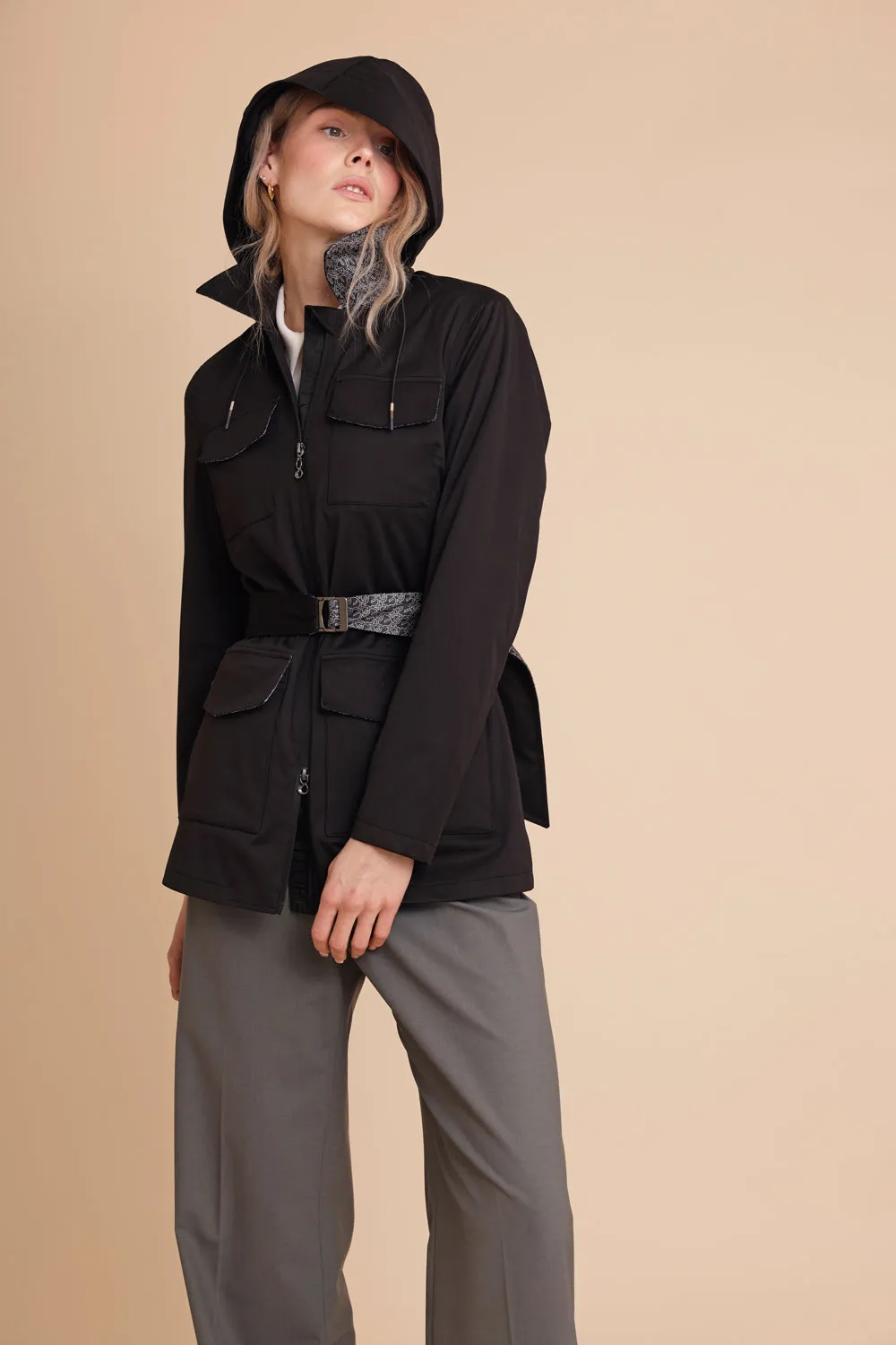 Stretchy 4-Pocket Coat - Black