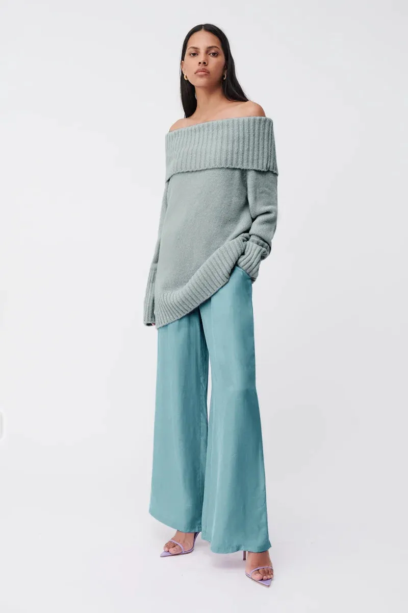 SUBOO JEAN OFF SHOULDER KNIT JUMPER IN SEAFOAM