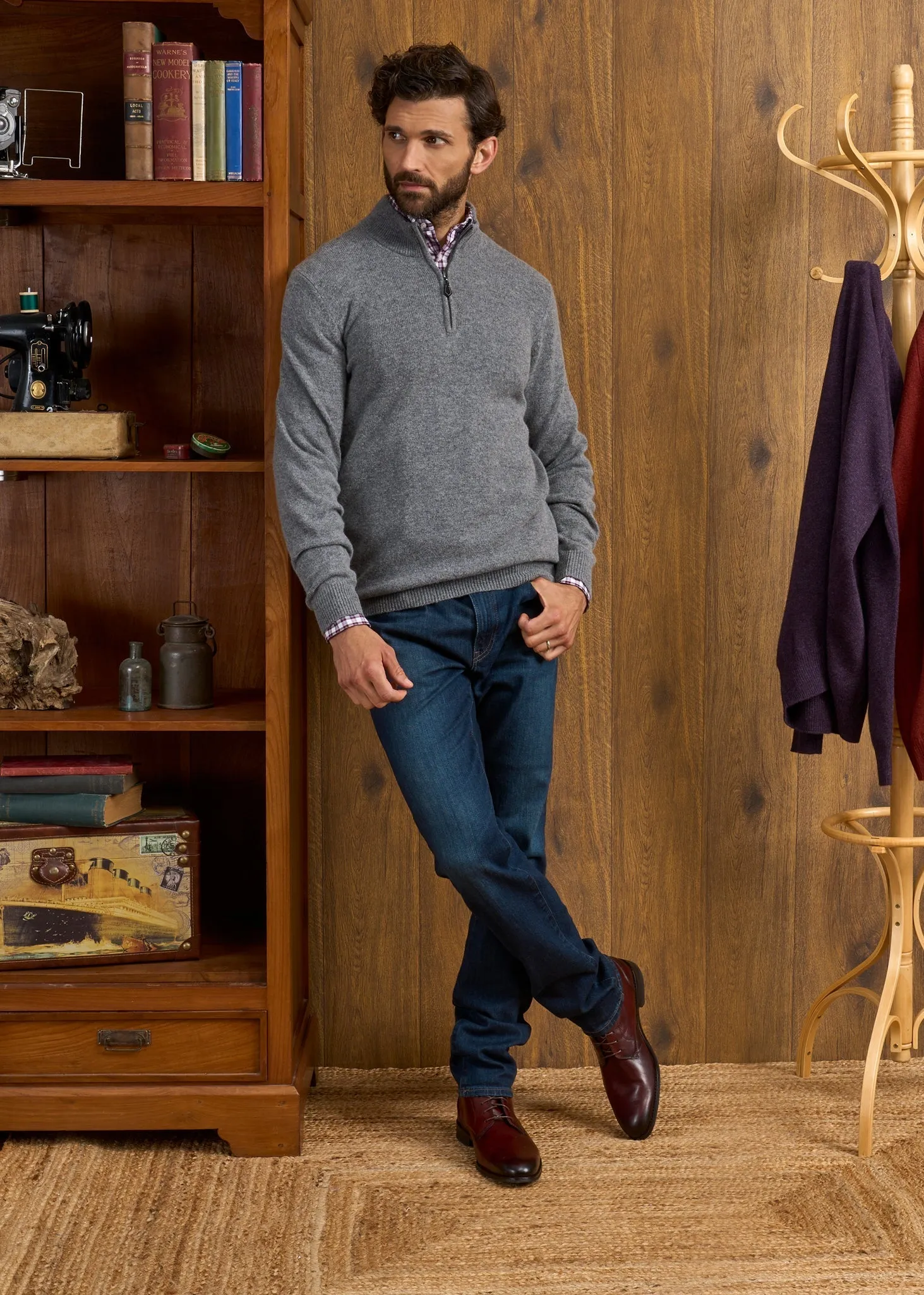 Sutherland Lambswool 1/4 Zip Jumper in Grey Mix - Regular Fit