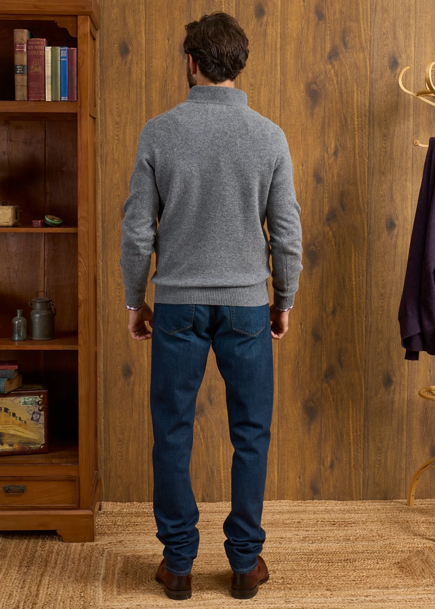 Sutherland Lambswool 1/4 Zip Jumper in Grey Mix - Regular Fit