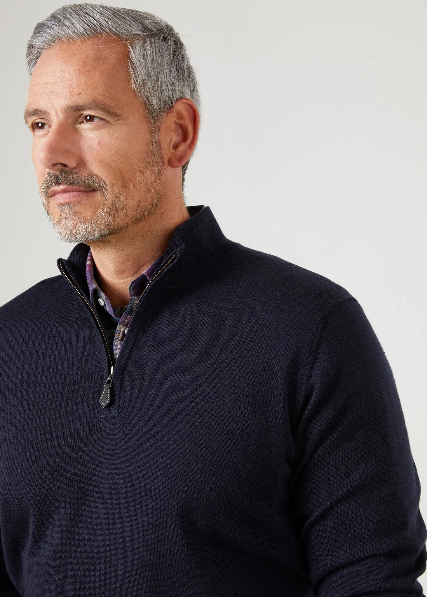 Sutherland Lambswool 1/4 Zip Jumper in Navy - Regular Fit