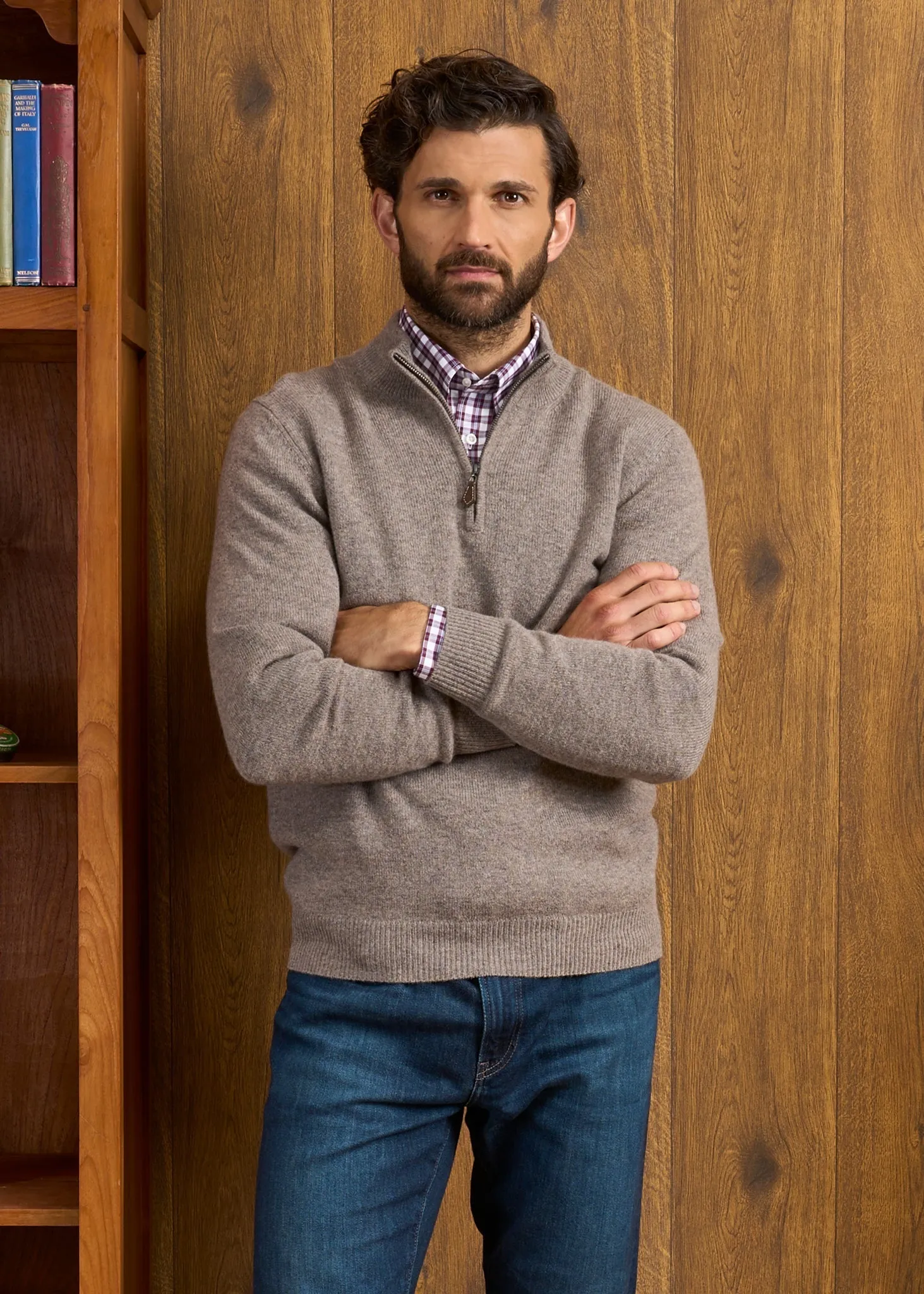 Sutherland Lambswool 1/4 Zip Jumper in Vole - Regular Fit