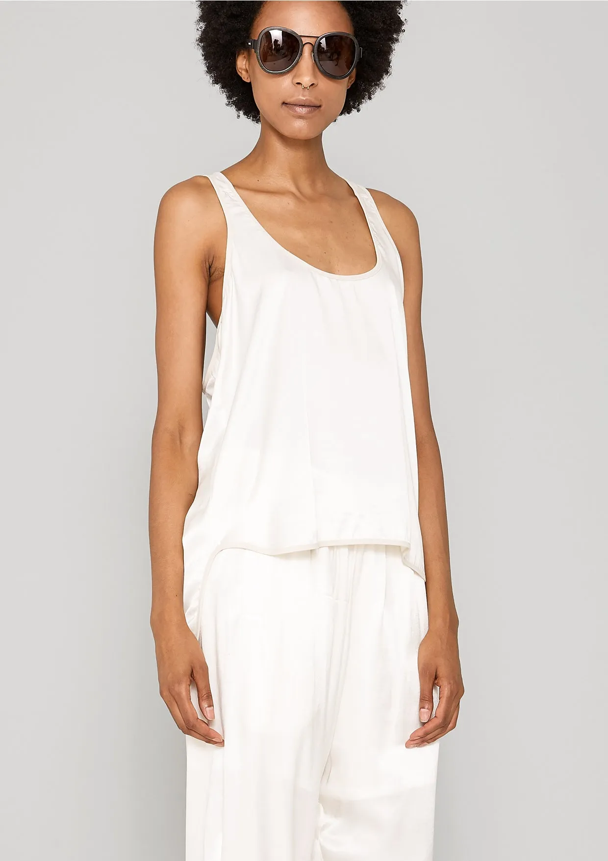 TANK TOP - SILKY RAYON SATIN white shiny