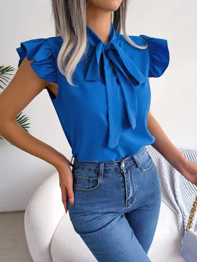 TEEK - Tina Tie Cap Ruffle Sleeve Blouse