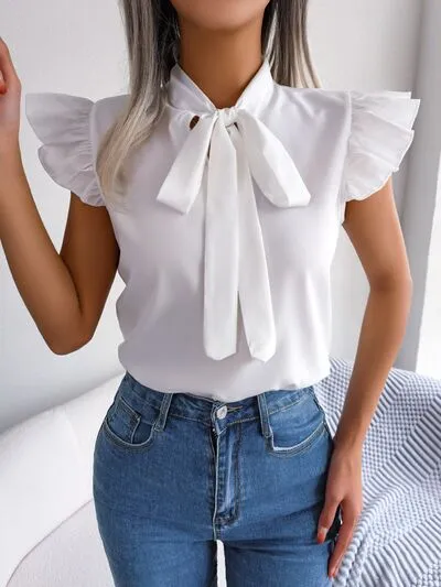 TEEK - Tina Tie Cap Ruffle Sleeve Blouse