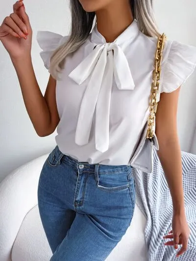 TEEK - Tina Tie Cap Ruffle Sleeve Blouse