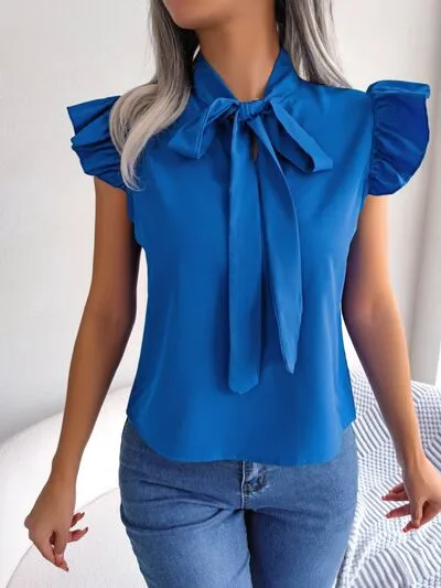 TEEK - Tina Tie Cap Ruffle Sleeve Blouse