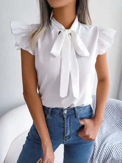 TEEK - Tina Tie Cap Ruffle Sleeve Blouse