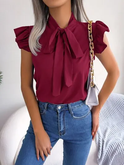 TEEK - Tina Tie Cap Ruffle Sleeve Blouse