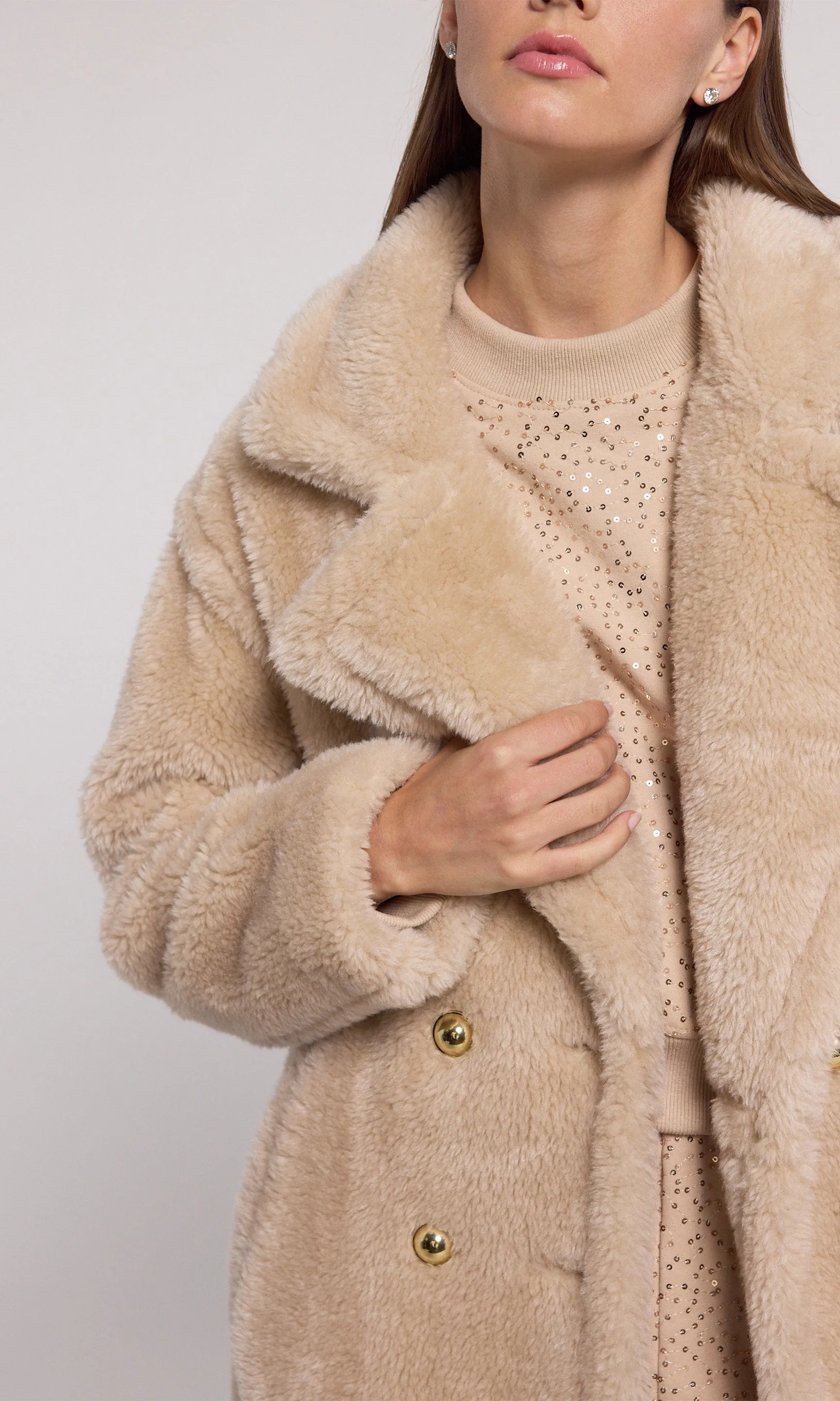 Terry Faux Lamb Fur Coat