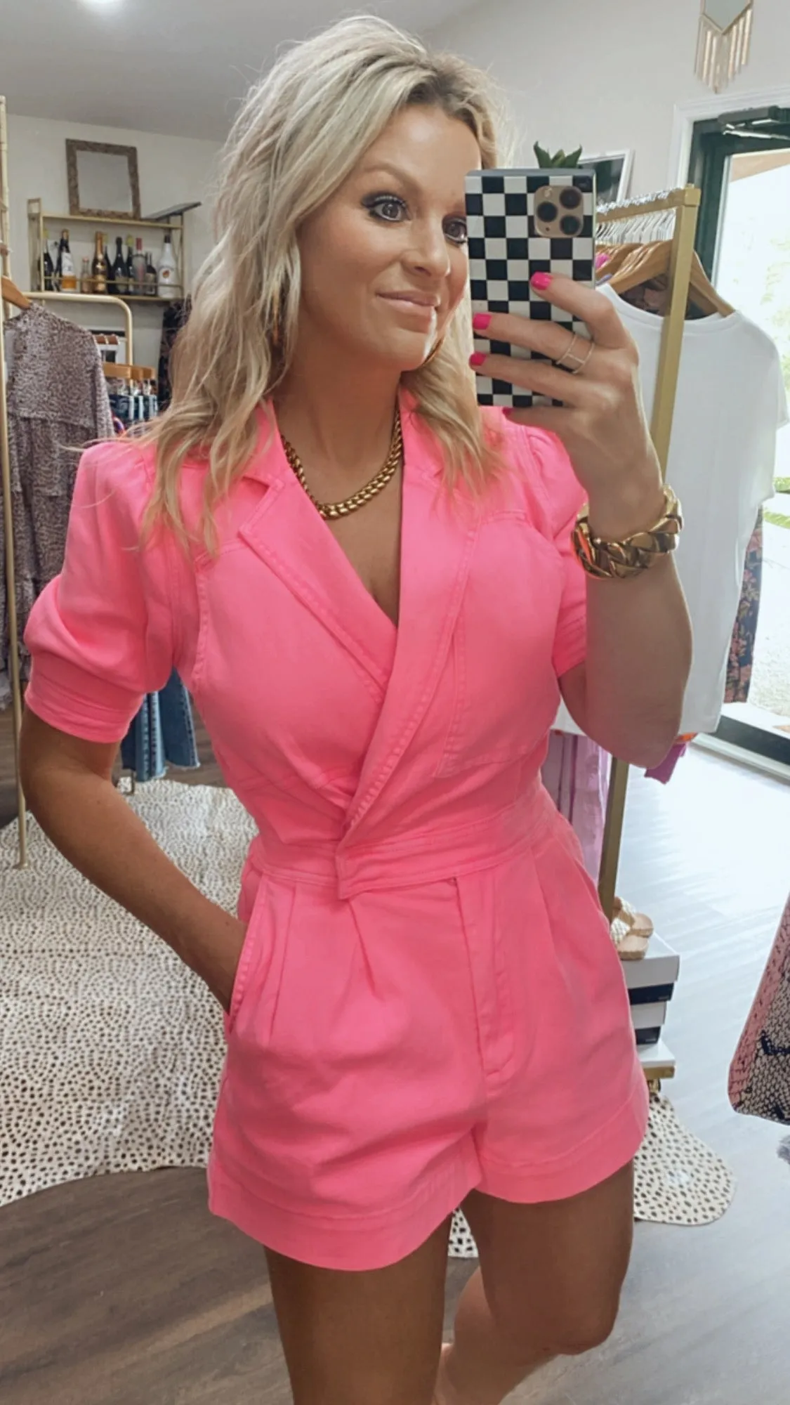 The Santa Rosa Romper in Neon Pink