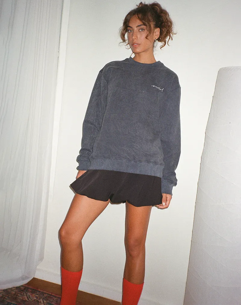 Tillie Jumper in Black Wash with Off White 'MOTEL' Embroidery