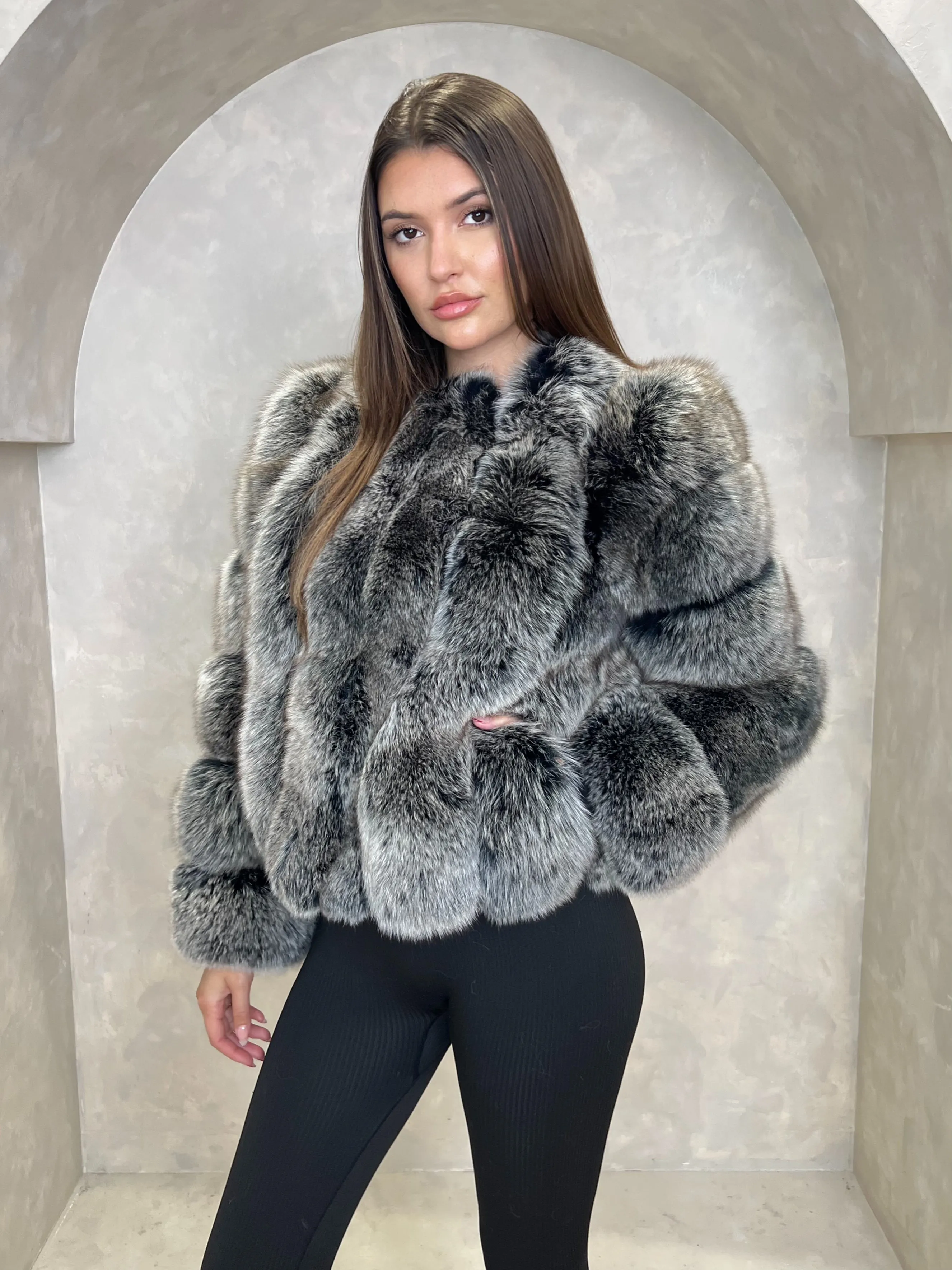 Two Tone Luxury Fur Vertical Pelt Coat