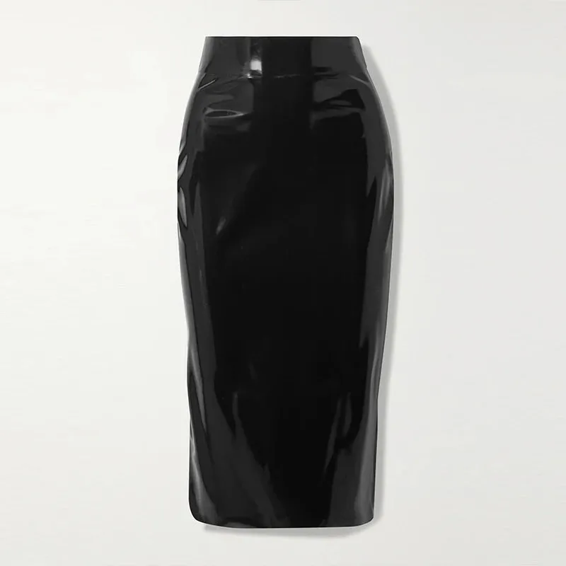 Uniwim Women Patent Leather Full Zip Shiny Skirts Sexy Latex 3XL 4XL Plus Size Slim Skirt Lady High Waist Knee Length Midi Skirt Custom