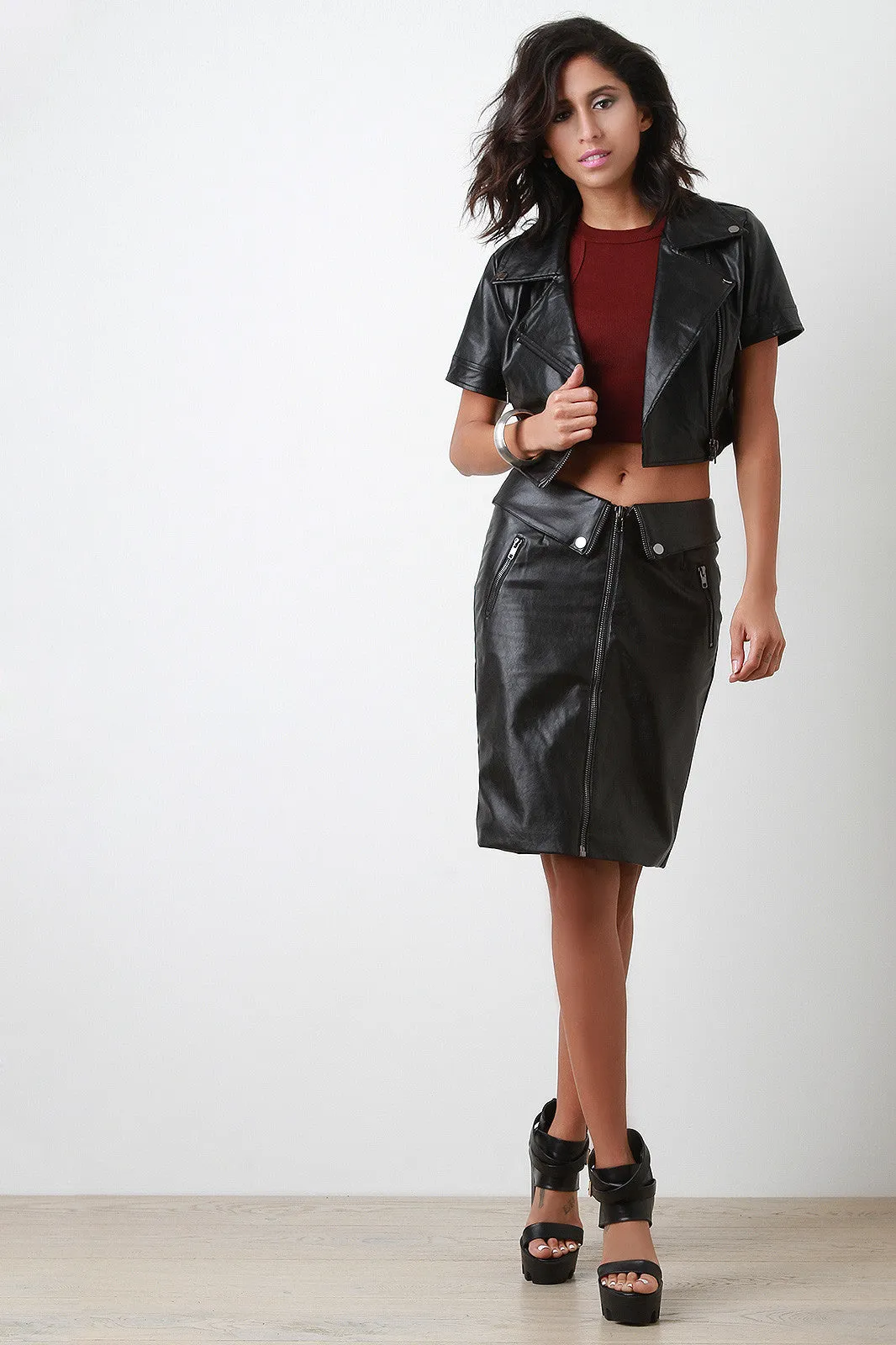 Vegan Leather Zipper Pencil Skirt