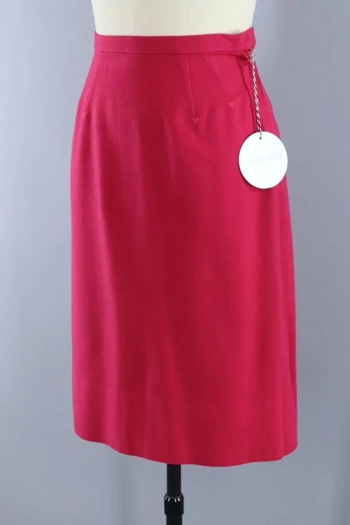 Vintage Red Wool Pencil Skirt